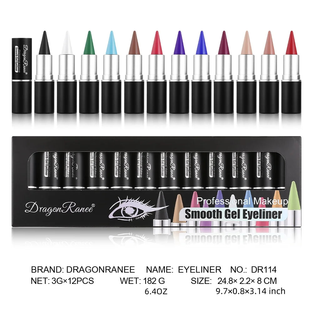 12-Piece Set of Colored Eyeliner Pens, Long-Lasting, Fade-Resistant, Waterproof, Automatic Rotating Eyeliner Pens Available in a Set