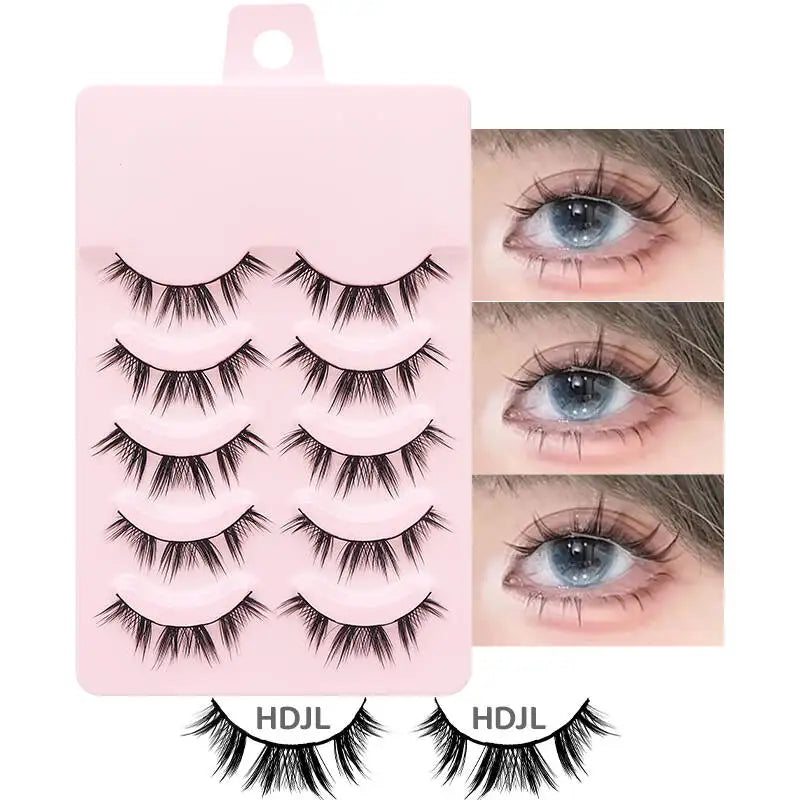 DINGSEN 5 Pairs Manga Lashes Eyes Lashes Soft Natural Long Eyelashes Fake Lashes Anime Wispy Strip False Eyelashes Makeup