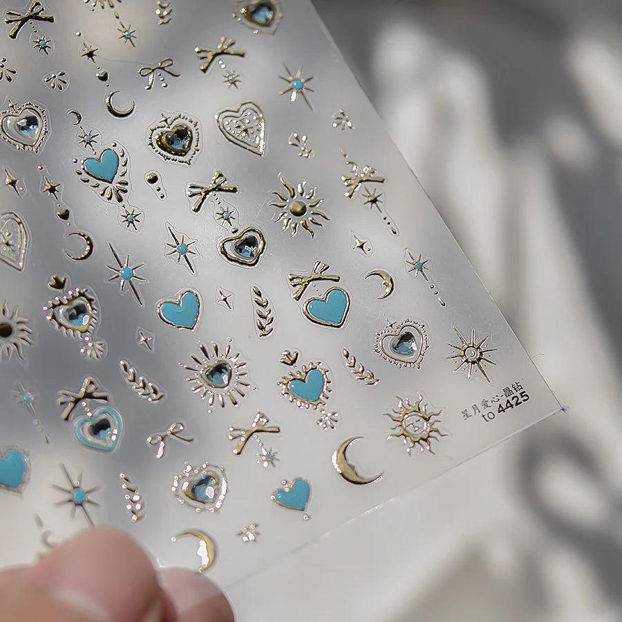 Gold Snowflake Bowknot Snowman Lovely Christmas 3D Self Adhesive Nail Art Sticker Rhinestone 5D Embossed Reliefs Manicure Decals