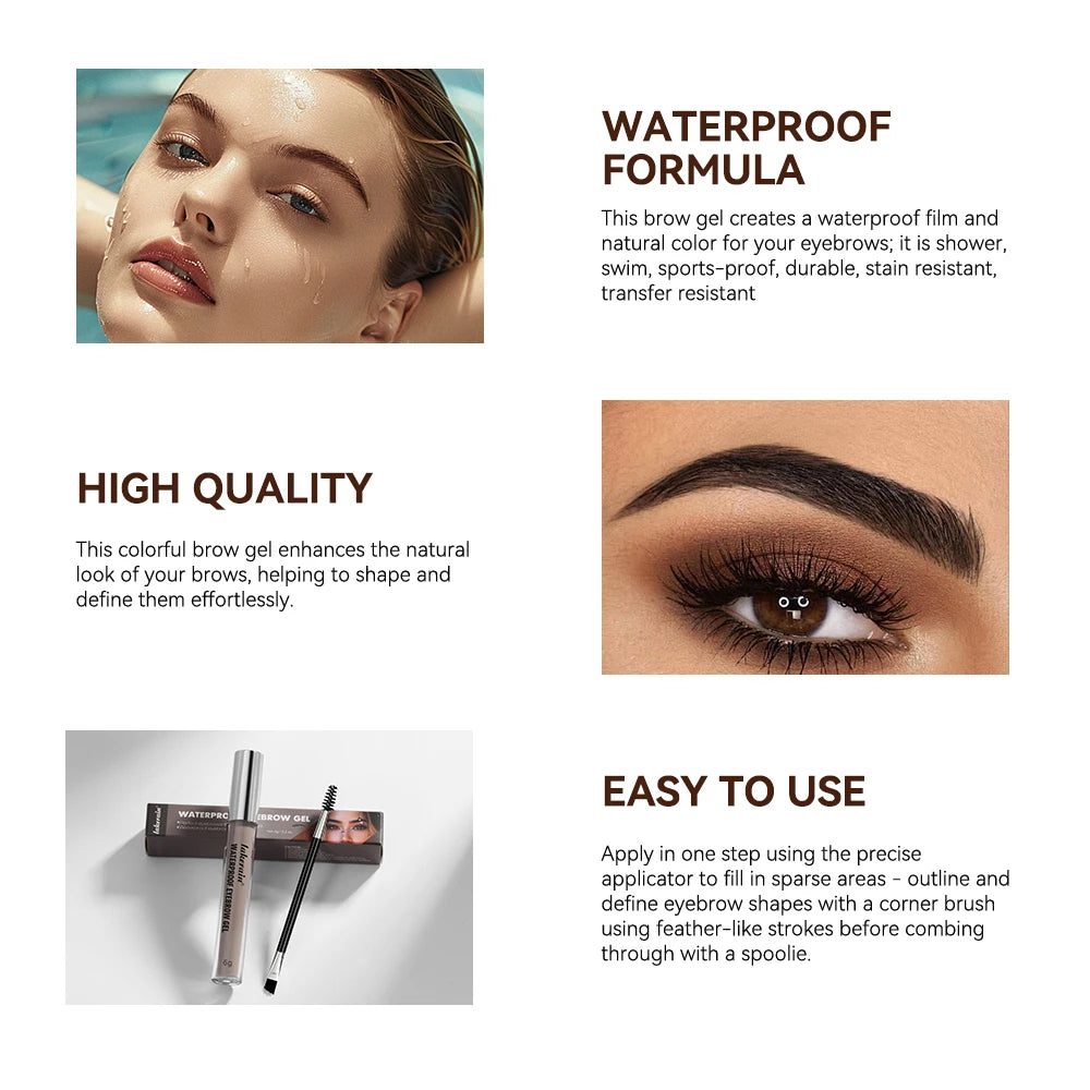 Lakerain Waterproof Eyebrow Gel Smudge-Proof Quick Dry Long-Lasting Hold Makeup High Pigmentation Silky Gel Texture Eyebrow Gel