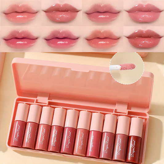 Set of 10 Shimmering Lip Glosses, Easy to Apply, Lip Glaze, Lipstick, Non-Stick Cup, Non-Fading, Moisturizing, Shiny Lip Gloss, Glass Lip, Shimmering Pearlescent Lip Gloss Set