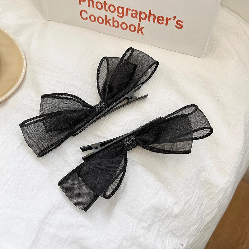 2Pcs Black Bow Small Hair Claw Women Girl Hair Grab Clip Side Clip Forehead Bangs Hair Styling Clip Sweet Headdress