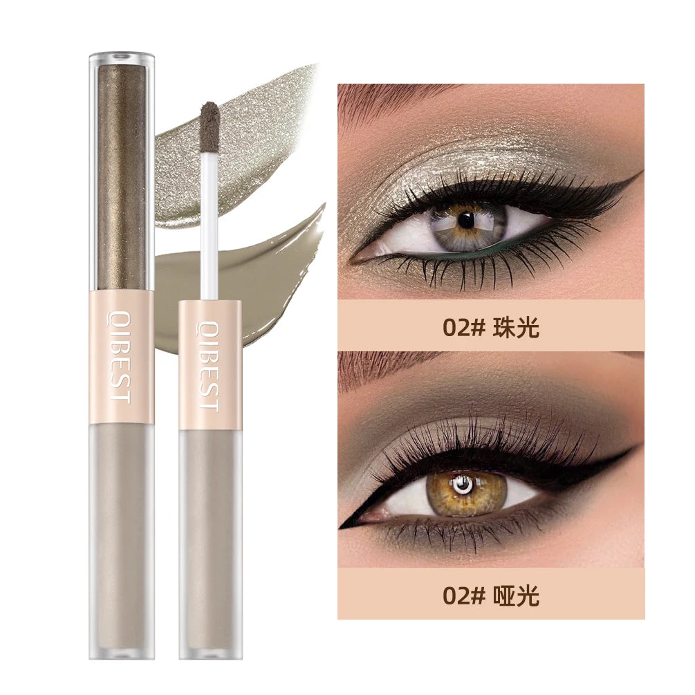 QIBEST Double-ended Flash Liquid Eyeshadow Contour Blush Pigment Silk Flash Matte Natural Blush Makeup Cream