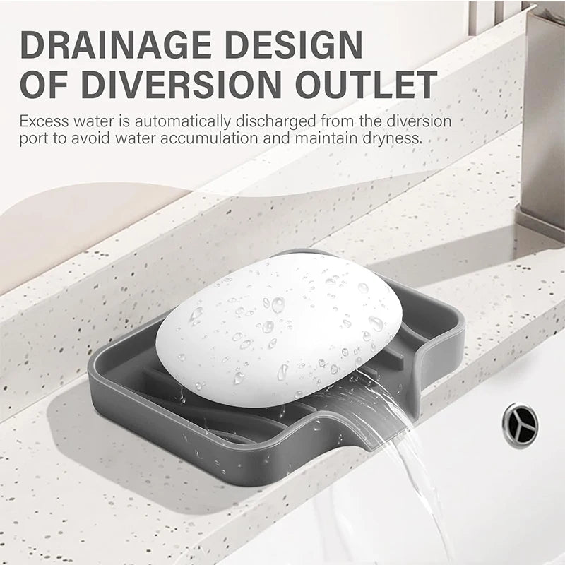 Silicone Soap Dish with Drain, Kitchen Soap Tray Shower Self Draining Soap Dish Soft Bathroom Soap Holder for Kitchen Bathroom