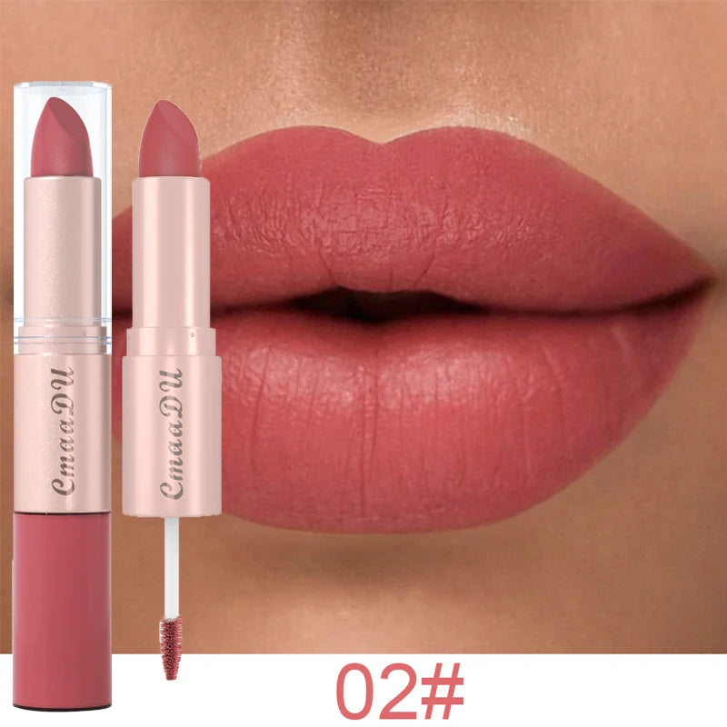 1/3pcs 2 in 1 Velvet Matte Lipstick Set Double Head Lip Gloss Kit Non-stick Cup Lip Tint Long Lasting Waterproof Lipstick Makeup