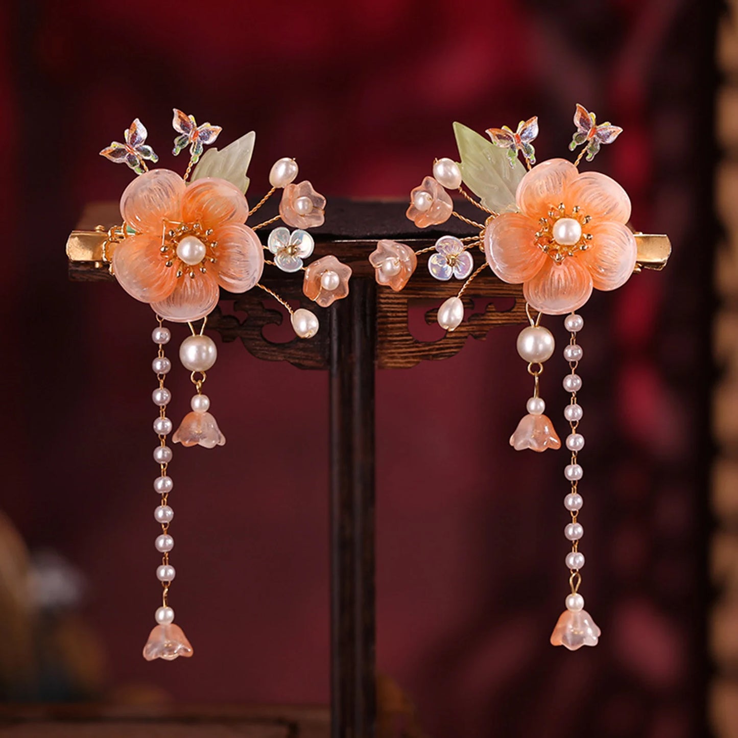 2pcs Chinese Hanfu Hair Clips Hairpins Flower Girls Pink Barretes Crystal Tassel Children Hair Accessories Jewelry Headwear