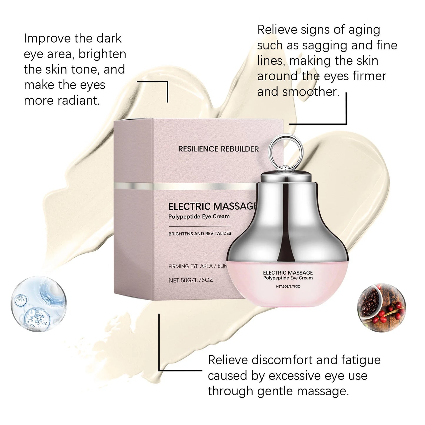 Peptide Eye Cream Vibration Massage Brighting Removing Dark Circle Firming Anti Wrinkle Moisturizing Electric Roller Eye Serum