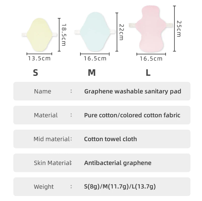 3pcs Soft Graphene Lining Reusable Thin Sanitary Pads Leakproof Washable Women Panty Liner Hygiene Menstrual Pads