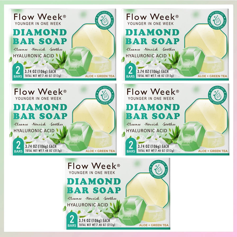 FlowWeek Hyaluronic Acid Diamond Essential Oil Soap Handmade Soap Gem Gold Foil Soap Face Hand Body Cleaning Soap Wedding Gifts