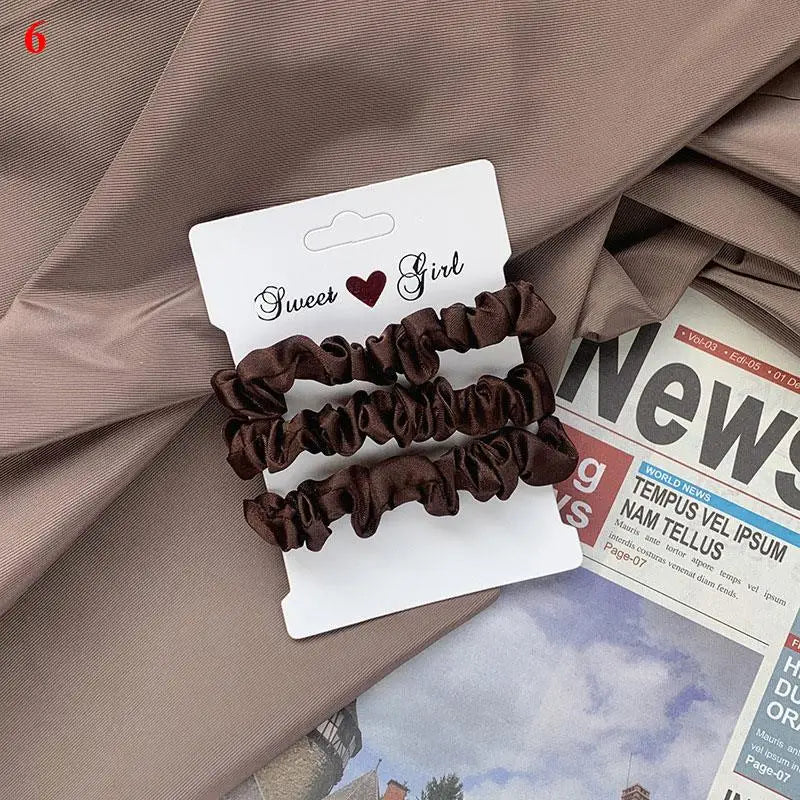3Pcs/Set Smooth Silky Hair Scrunchies Women Ponytail Holders Rubber Bands Hair Ties Silk Satin Solid Color Small Intestine Ring