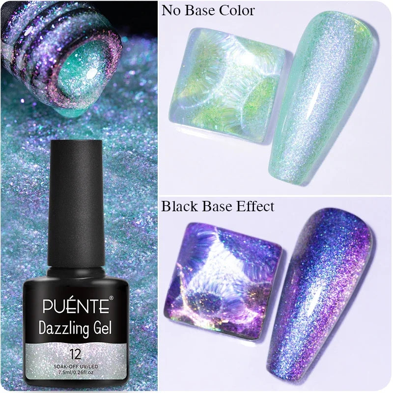 7.5ML Black Cat Eye Magnetic Glitter Gel Nail Polish Ultra-Bright Black Shine Long-Lasting Soak Off UV Nail Art Varnish Manicure