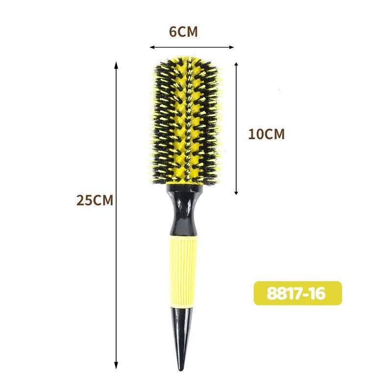 Professional 1PC 6 Sizes Round Wooden Hair Brush Boar Bristle Mix Nylon Salon Women Hair Styling Tools Yellow Brazil Hair Curler