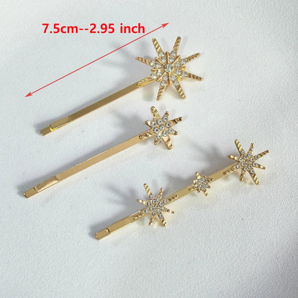 Wedding Bride Hair Clip Pins Set Metal Crystal Starburst Hairpins Luxury Bridal Hair Barrettes Fashion Hair Accessories