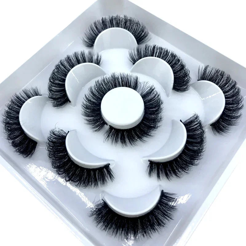 AMSDCN 5 Pairs 3d Mink Dramatic Volume Lashes Bulk Faux Thick Long Wispy Natural Mink Lashes Pack Short Wholesales Natural False