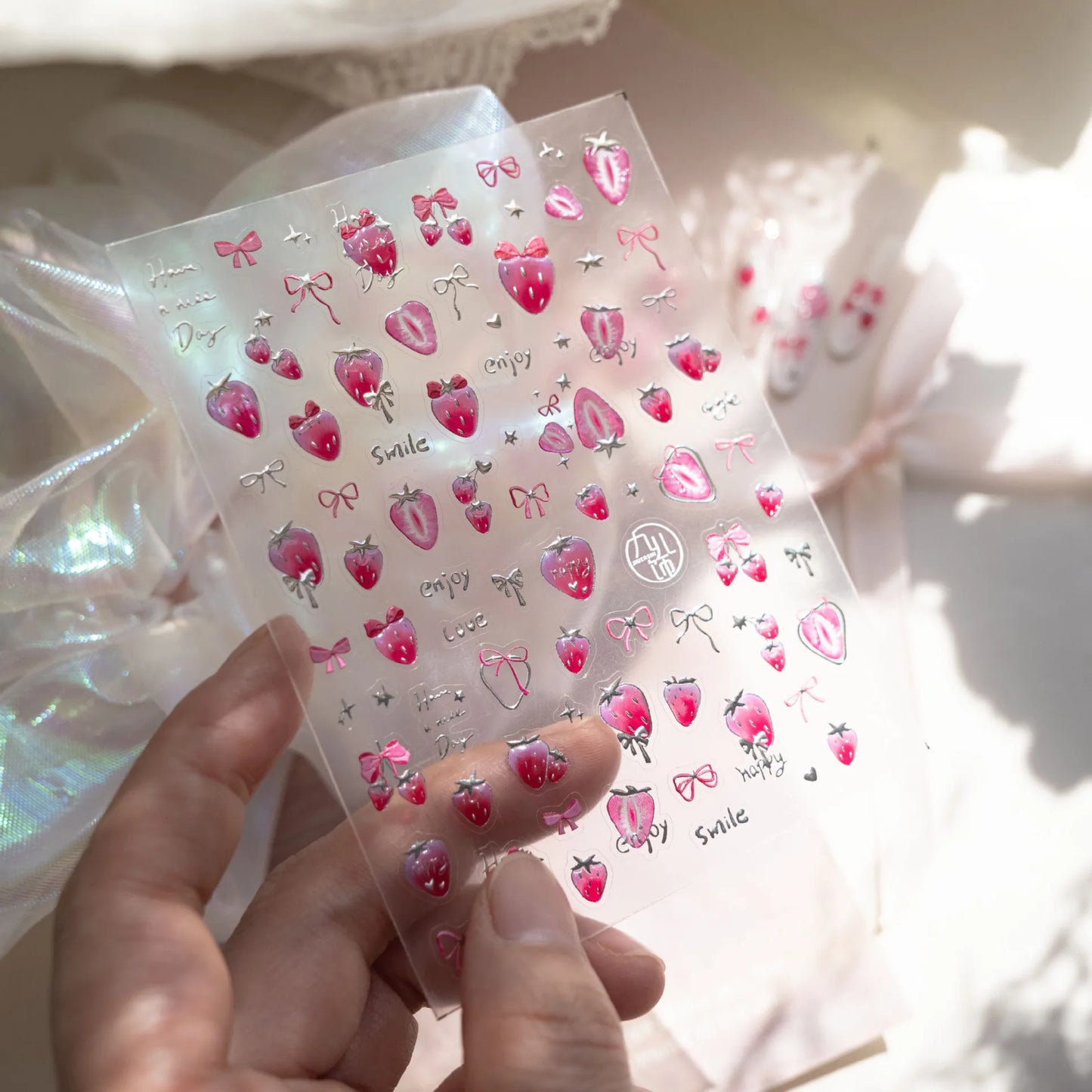 1pcs Cute Small Cat Claw Cherry Nail Art Charms Stickers Shiny 5D Jelly Cherry Pudding Bows Design Adhesive Sliders Nail Decals