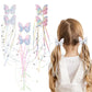 2Pc Childrens Rainbow Butterfly Sequin Hair Clip,pearl Ribbon,tassel Hair Clip,girl Braided Hair Accessory,performance Accessory