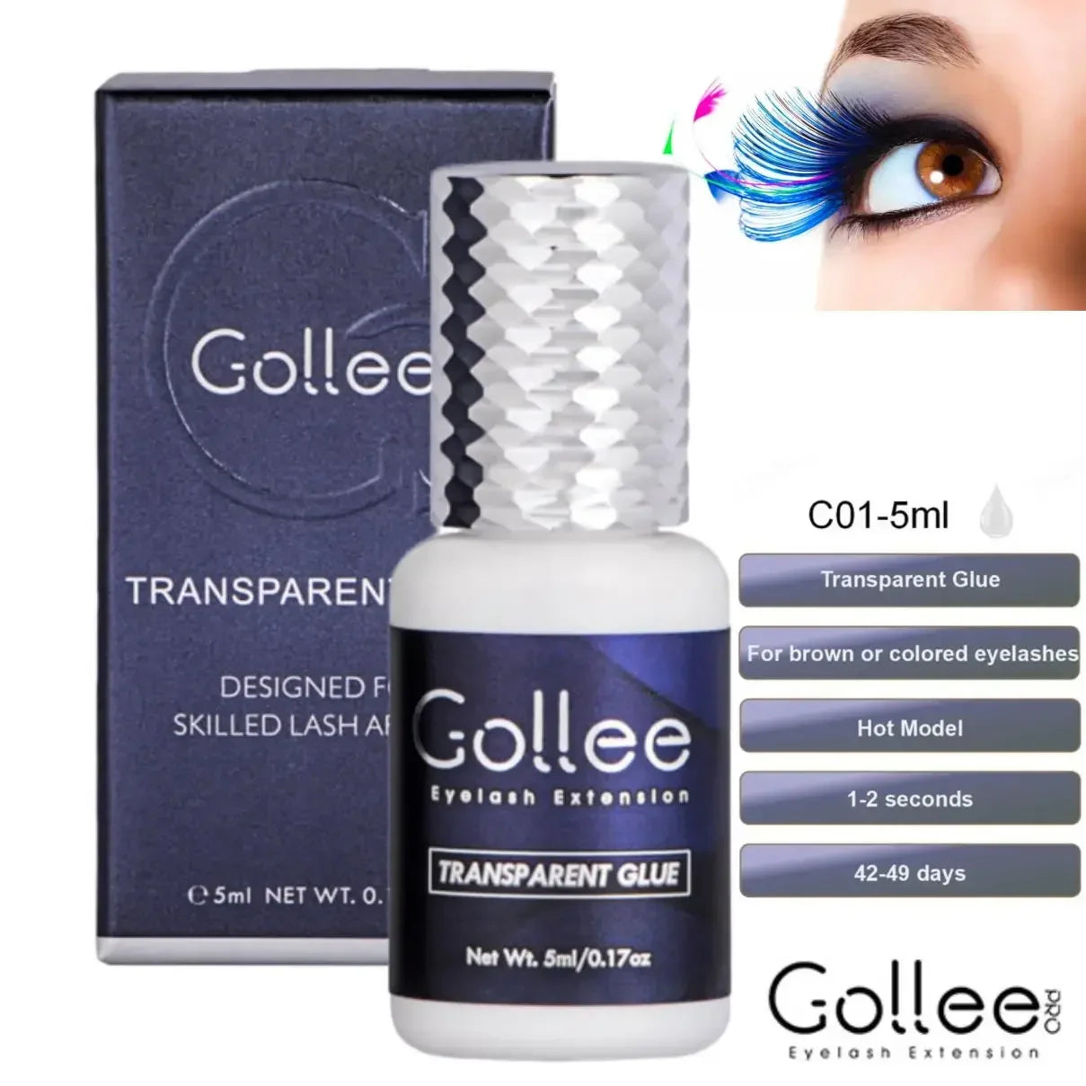 Gollee 0.5S Glue for Eyelashes Extra Strong Glue 50-60days Black Eyelash Glue Lash Extension Supplies Adhesive for Eyelash