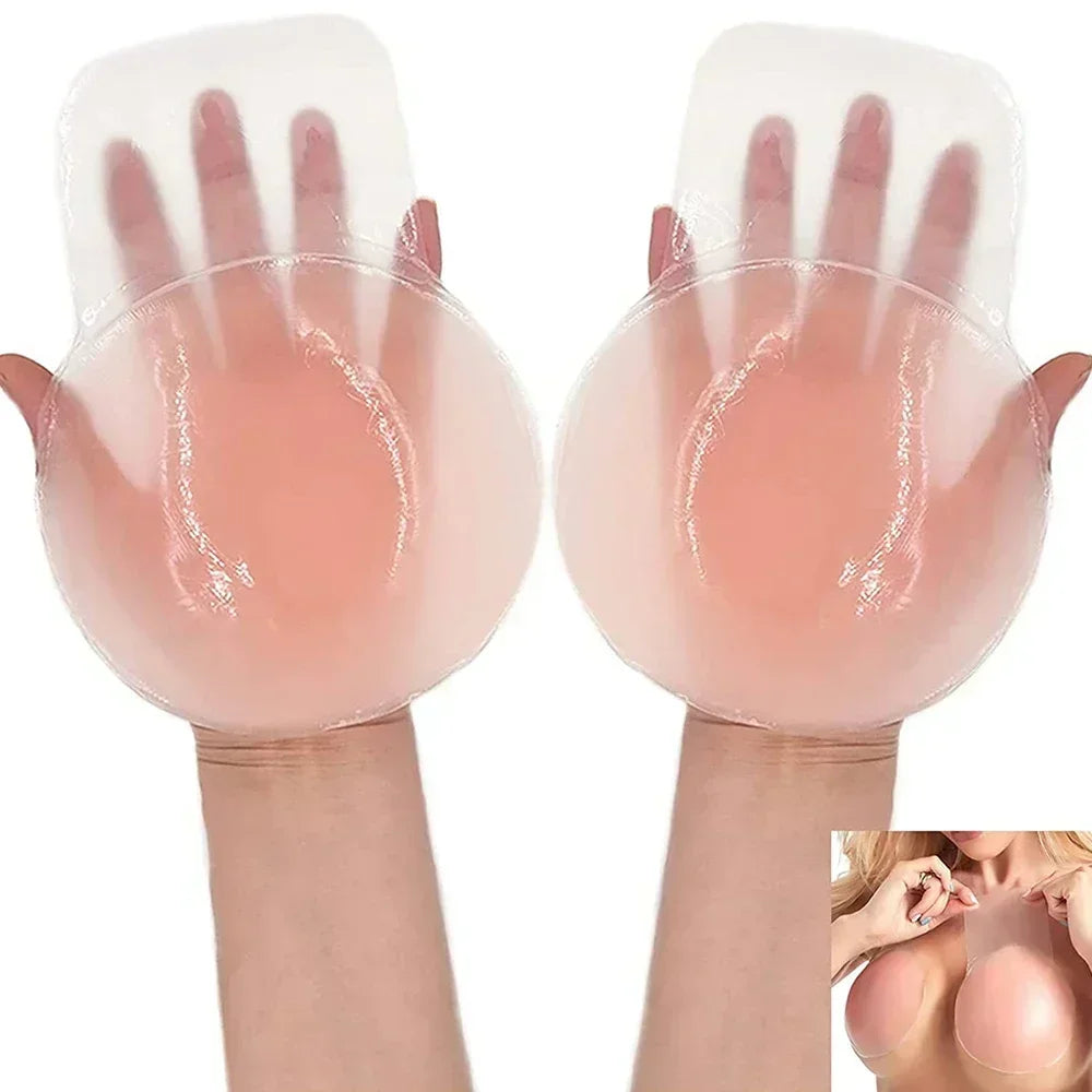 2PCS Women Lift Up Invisible Reusable Self Adhesive Silicone Breast Lift Tape Nipple Cover Chest Paste Push Up Party Dress Bras