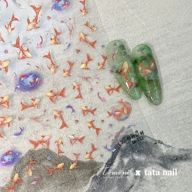 Magical Blow Bubbles Goldfish Bunny Rabbit Cat Kitten Shape Shiny Dreamy Bubbles 5D Nail Art Decorations Sticker Manicure Decal