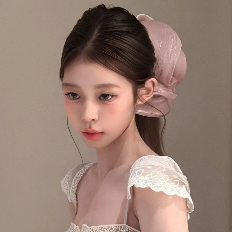Soft Pleated Chiffon Flower Banana Hair Clips Anti Slip Holder Elegant Hair Barrettes Women Daily Wedding Party Hair Accessories