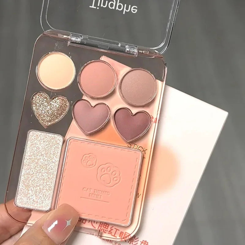 8-color Love Heart Eyeshadow Palette Pearly Glitter Shiny Highlighter Shadow Shimmer Gray Pink Blush Eyeshadow Brighten Make Up
