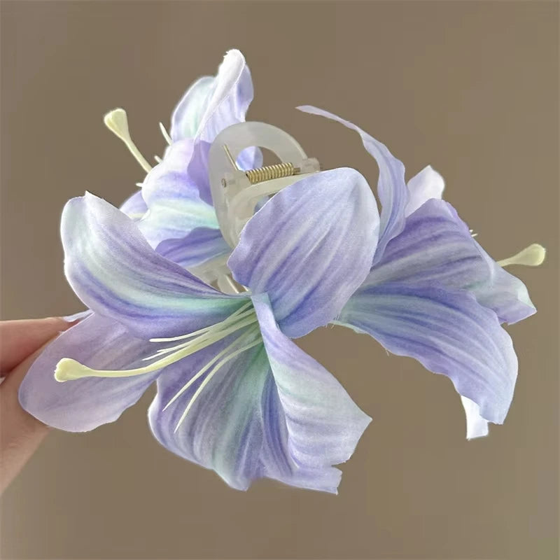New Chinese Style Kniting Butterfly Hair Claws Women's Purple Long Flower Tassel Shark Grab Clips Vintage Hanfu Headpiece W