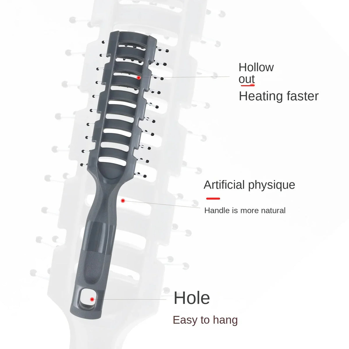 Men Plastic Vent Hair Brush Comb Anti-Static Massage Hair Care Ribs Comb Back Hair Curly Hair Styling Salon Ribs Nine-Row Comb