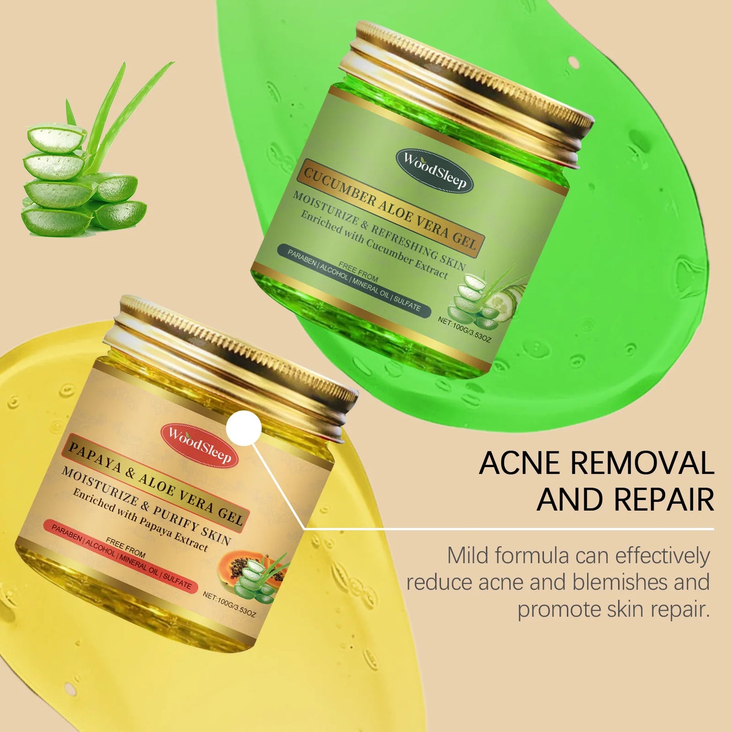 Aloe Vera Soothing Gel Deep Moisturizing Sunburn Repairing Improve Acne Relieve Redness Sensitive Skin Hydrating Facial Cream