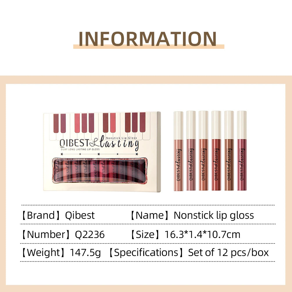 QIBEST 12 Colors Matte Liquid Lipstick Sets Lip Gloss Waterproof Long Lasting Sexy Red White Black Nude Lipgloss Makeup Sets