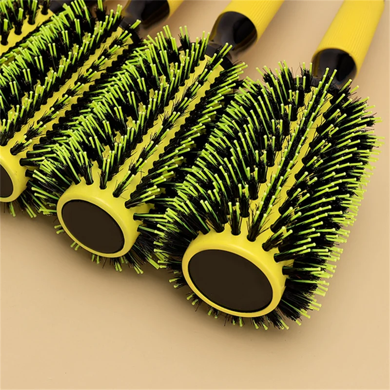 Professional 1PC 6 Sizes Round Wooden Hair Brush Boar Bristle Mix Nylon Salon Women Hair Styling Tools Yellow Brazil Hair Curler