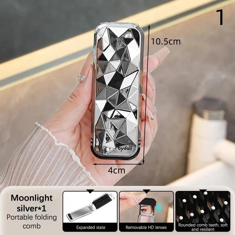 Mini Hair Brush Folding Massage Comb Head Massage Anti-Static Portable Travel Hair Brush Girl Hair Combs With Mirror