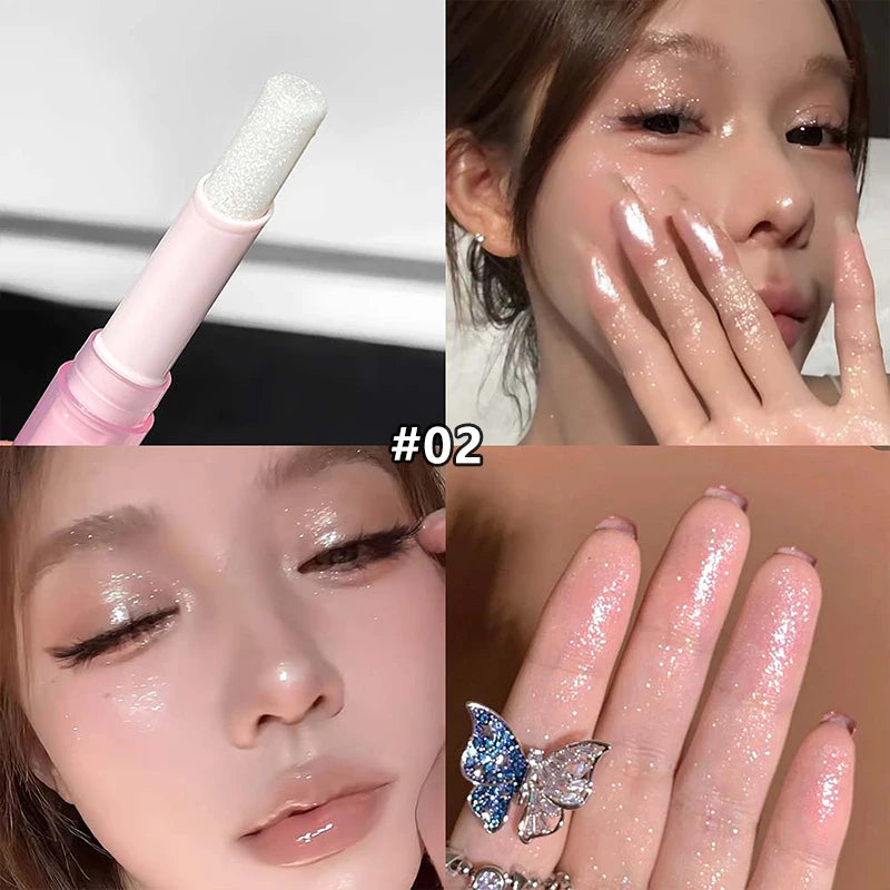 8 Colors Pearlescent Jelly Eyeshadow Stick Shimmer Brightening Highlighter Shadow Stick Waterproof Lasting Eyeshadow Makeup