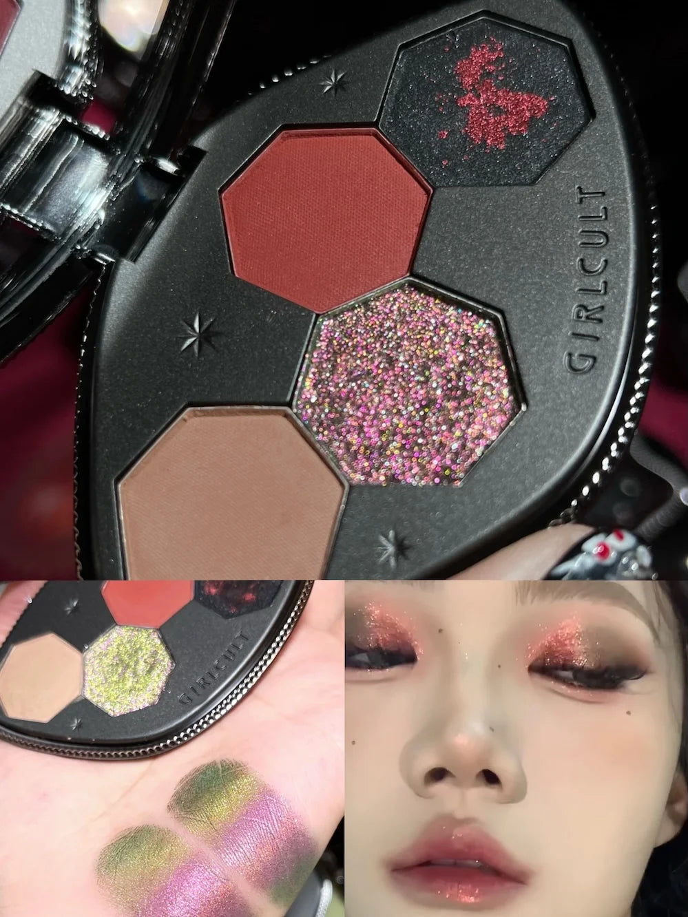 Girlcult 4 Color Eyeshadow Palette Shimmer Black Red Matte Chameleon Eye Shadow Vegan Halloween Make Up Sets Cosmetics Full Set