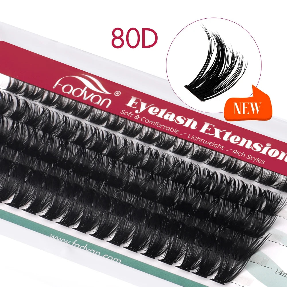 FADVAN Individual Mink Lash Extensions 10D / 20D / 30D / 40D /50D / 60D /80D Clusters 0.07mm  Natural Heat Bonded Cluster Lashes