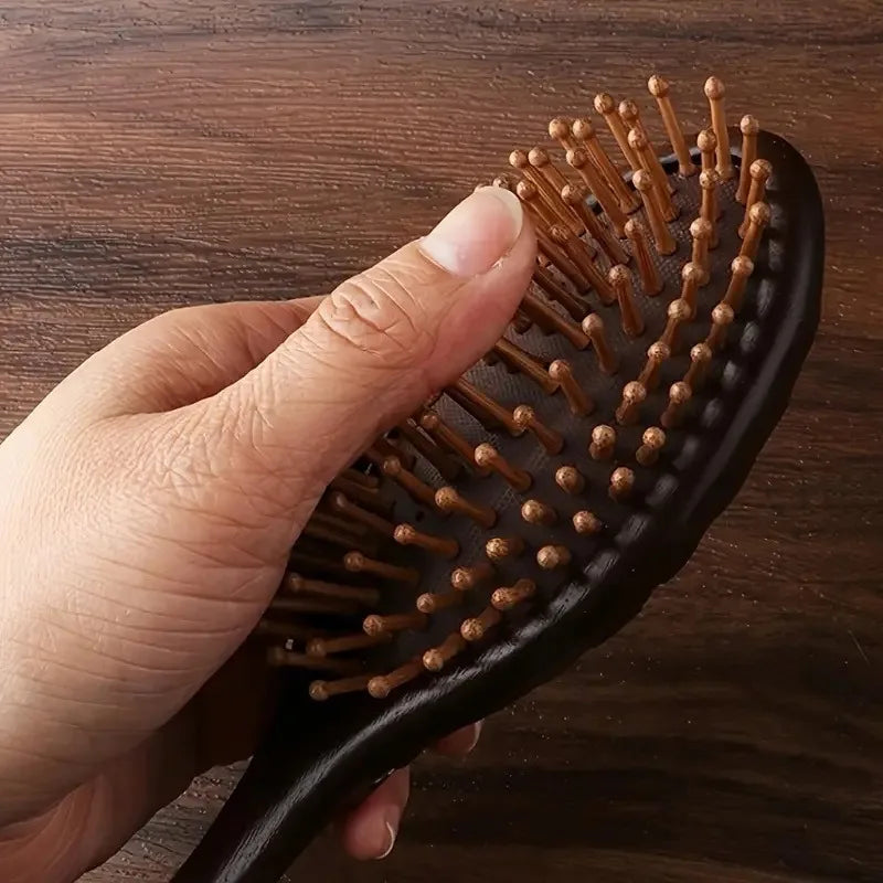 1Pc Sandalwood & Bamboo Air Cushion Brush - Gentle Scalp Massage Comb for All Hair Types with Unique Animal & Floral Designs