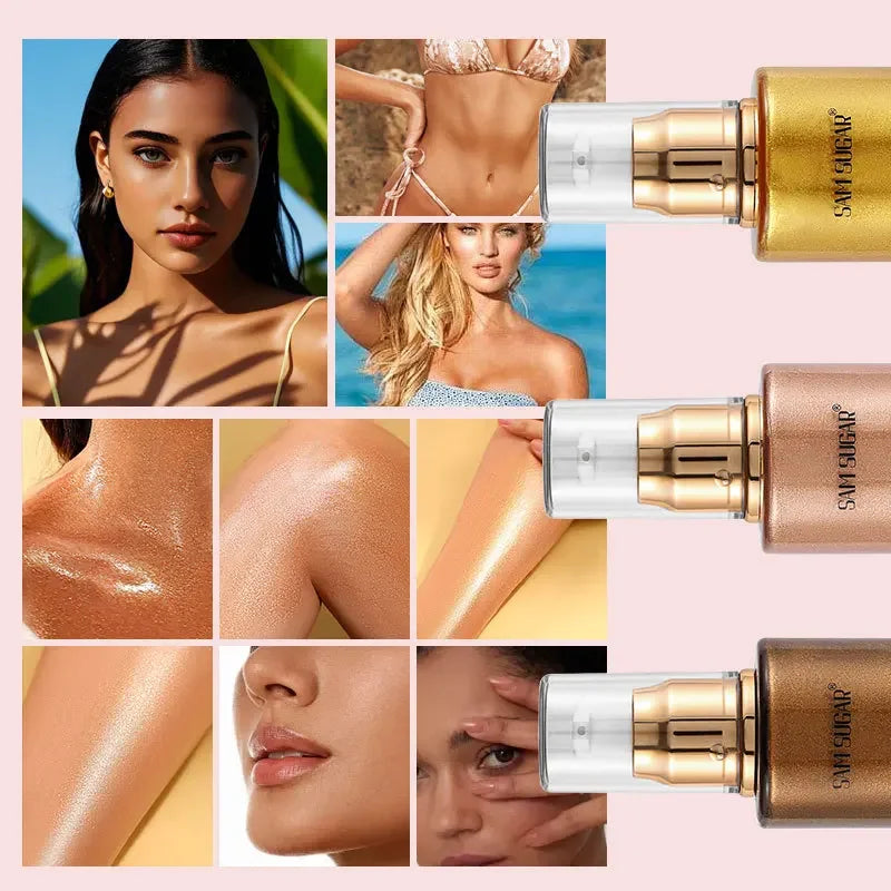 100ml Pearl Rose Gold Body Shimmer Oil Highlighter - Face Brighten Glitter Bronzer Skin Glow Illuminator Makeup Shine Liquid