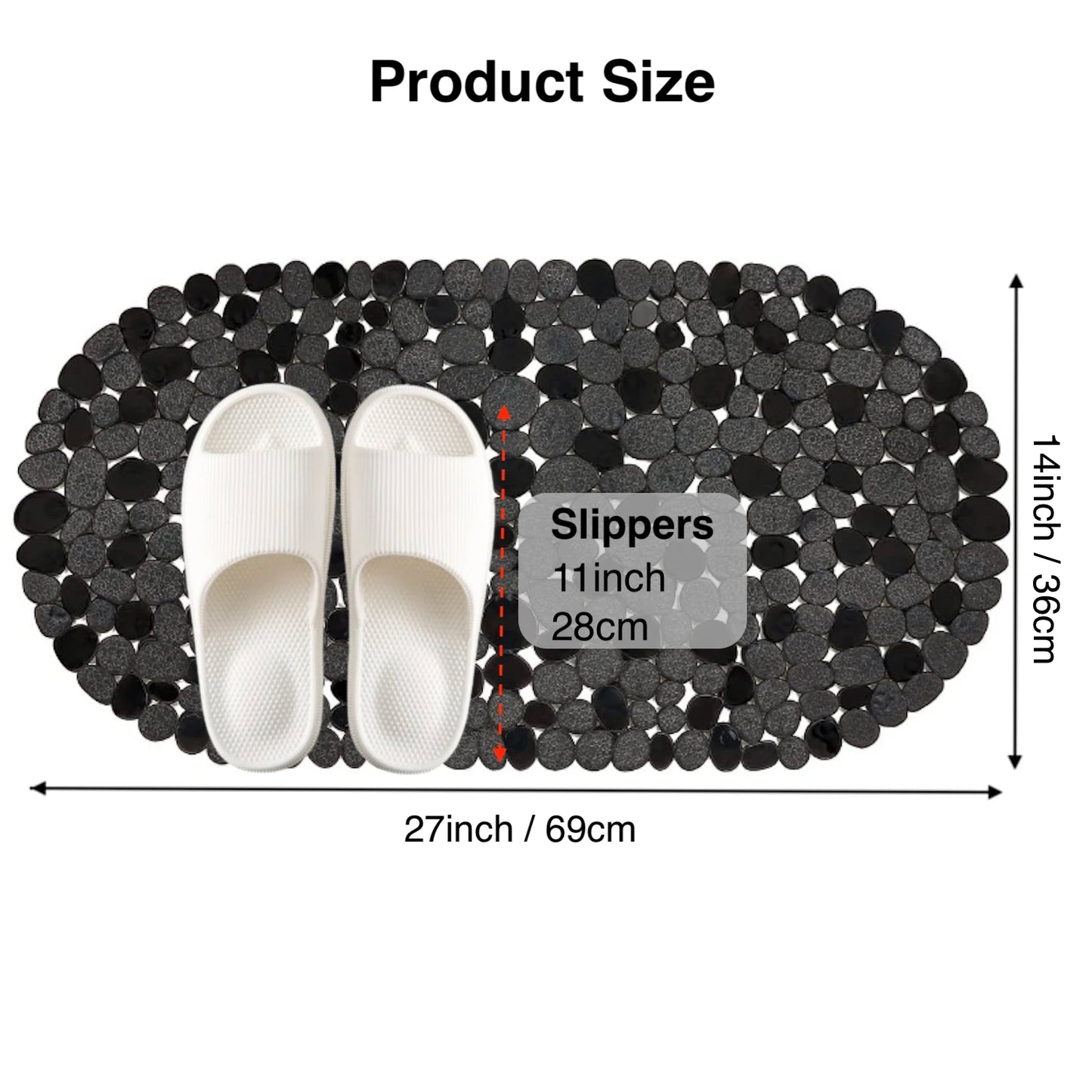 1pc Pebbles Bath Mat for Tub Non-Slip Bathtub Mat with Suction Cups, Drain Holes for Bathroom Showers, Tub, Machine Washable