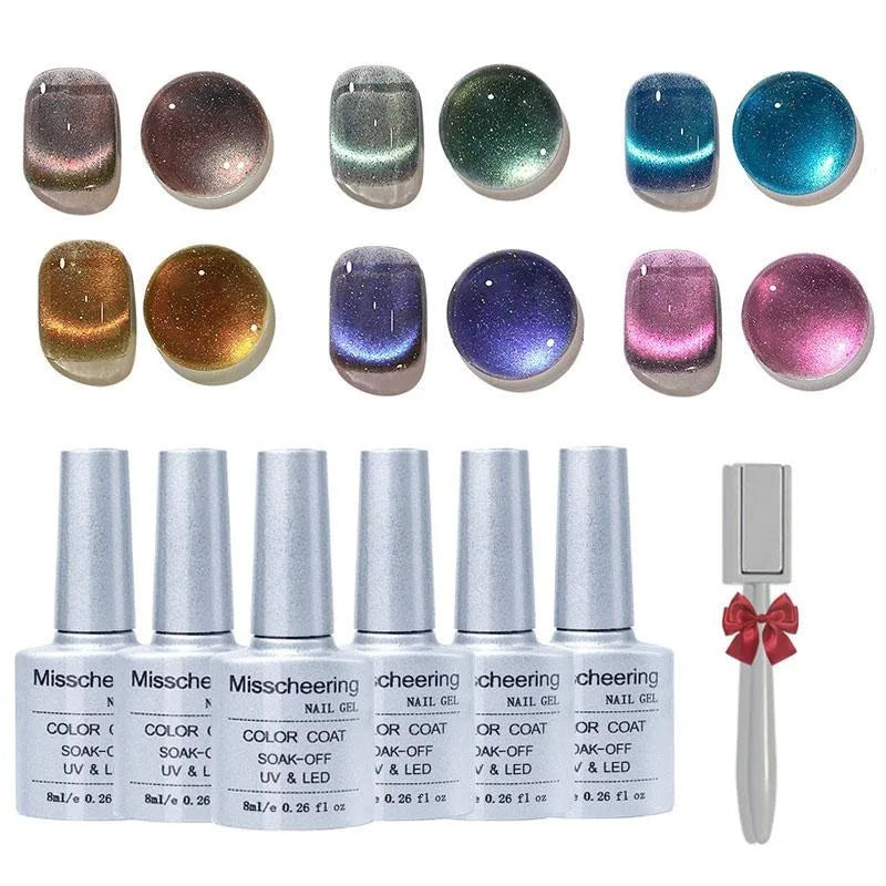 Cat Eye Gel Nail Polish 6 Colors Holographic Glitter Gel Polish Set With Magnet Translucent Gel Nail Polish  Home Manicure Salon