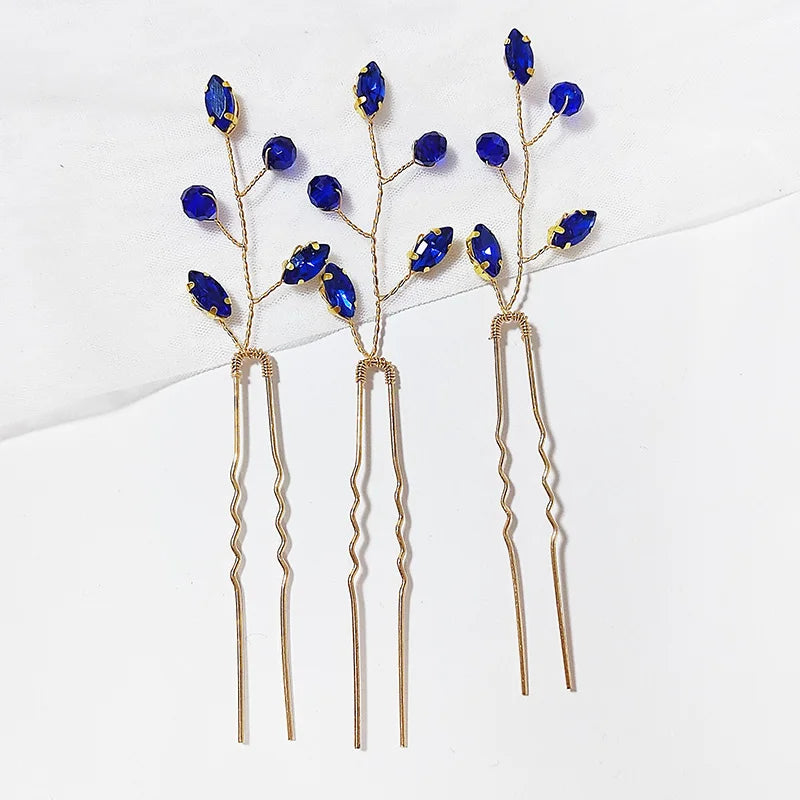 Vintage Blue Rhinestone Hair Comb Wedding Hair Accessories Bridal Hair Clip Headpiece Jewelry Bride Tiara Hair Ornament Gift