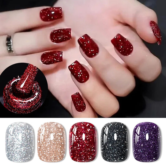 5-Color Glitter Gel Nail Polish Ultra Shiny, Sparkling, and Glowing Effect, Durable, Perfect for Salon & Nail Art, DIY Manicure