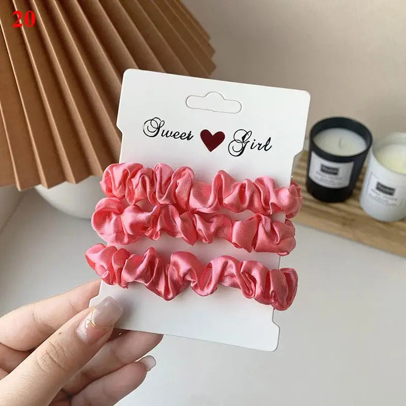 3Pcs/Set Smooth Silky Hair Scrunchies Women Ponytail Holders Rubber Bands Hair Ties Silk Satin Solid Color Small Intestine Ring