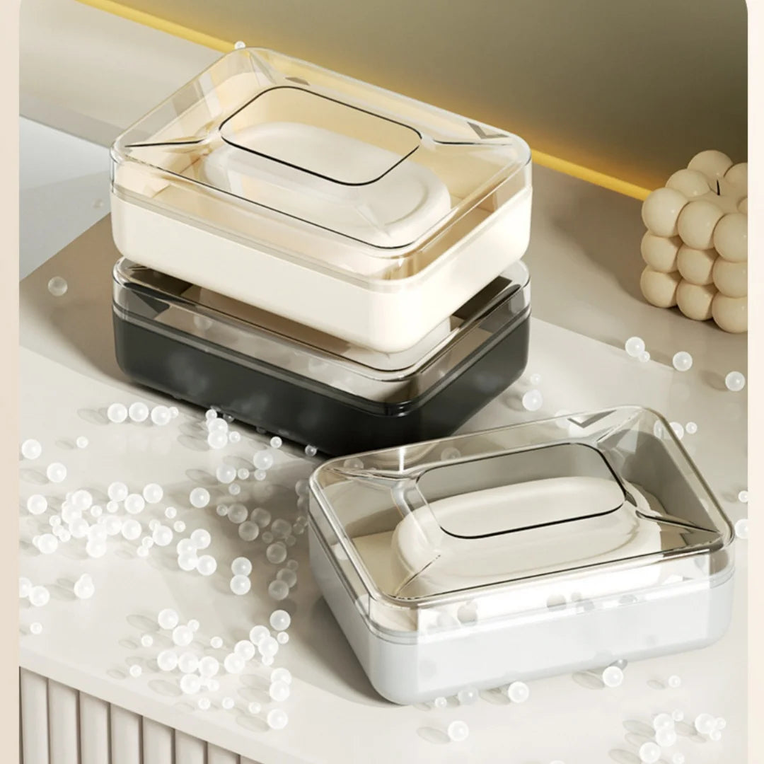 Soap Dish with Lid, Portable Travel Soap Box, Double Layer Drainable Soap Holder for Bathroom Shower Sink Countertop