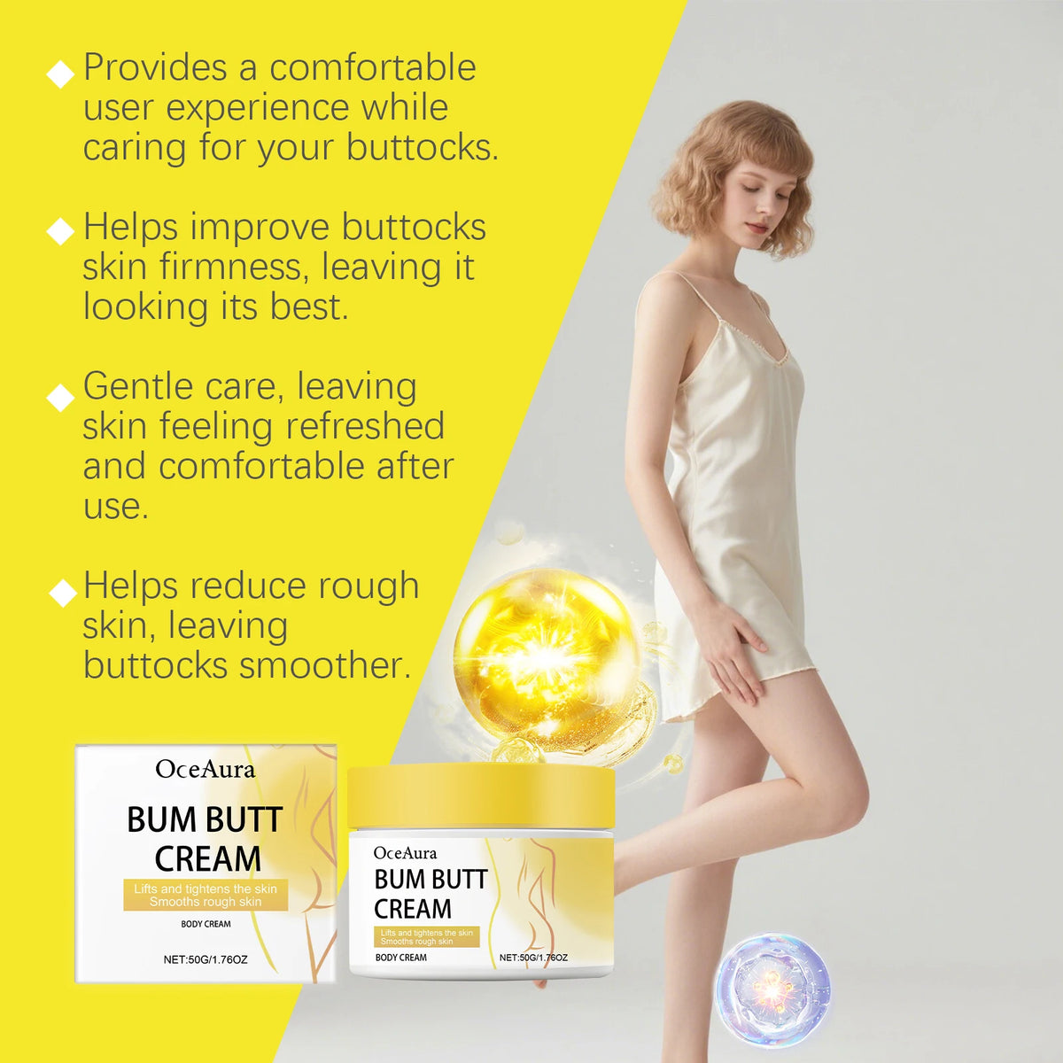 Butt Lift Cream Firming & Hydrating Cream for Buttocks Anti-Cellulite Treatment Tightening Smoothing Cream with Collagen Retinol