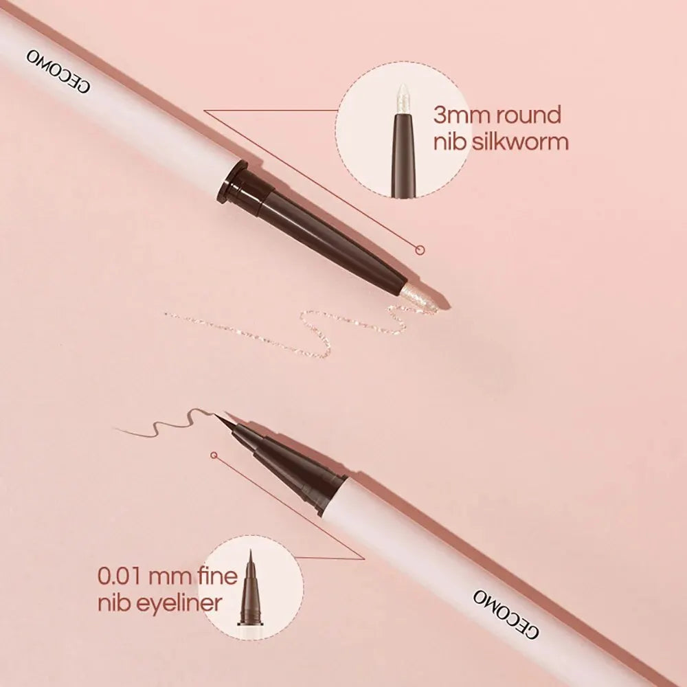 GECOMO Double-ended Lying Silkworm Pencil with 0.01mm Eyeliner Shimmer Eyeshadow Makeup