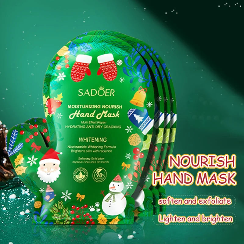 SADOER Christmas Niacinamide Hand Mask Moisturizing Anti Wrinkle Nourishing Brightening Smooth Hands Gloves Skin Care Products