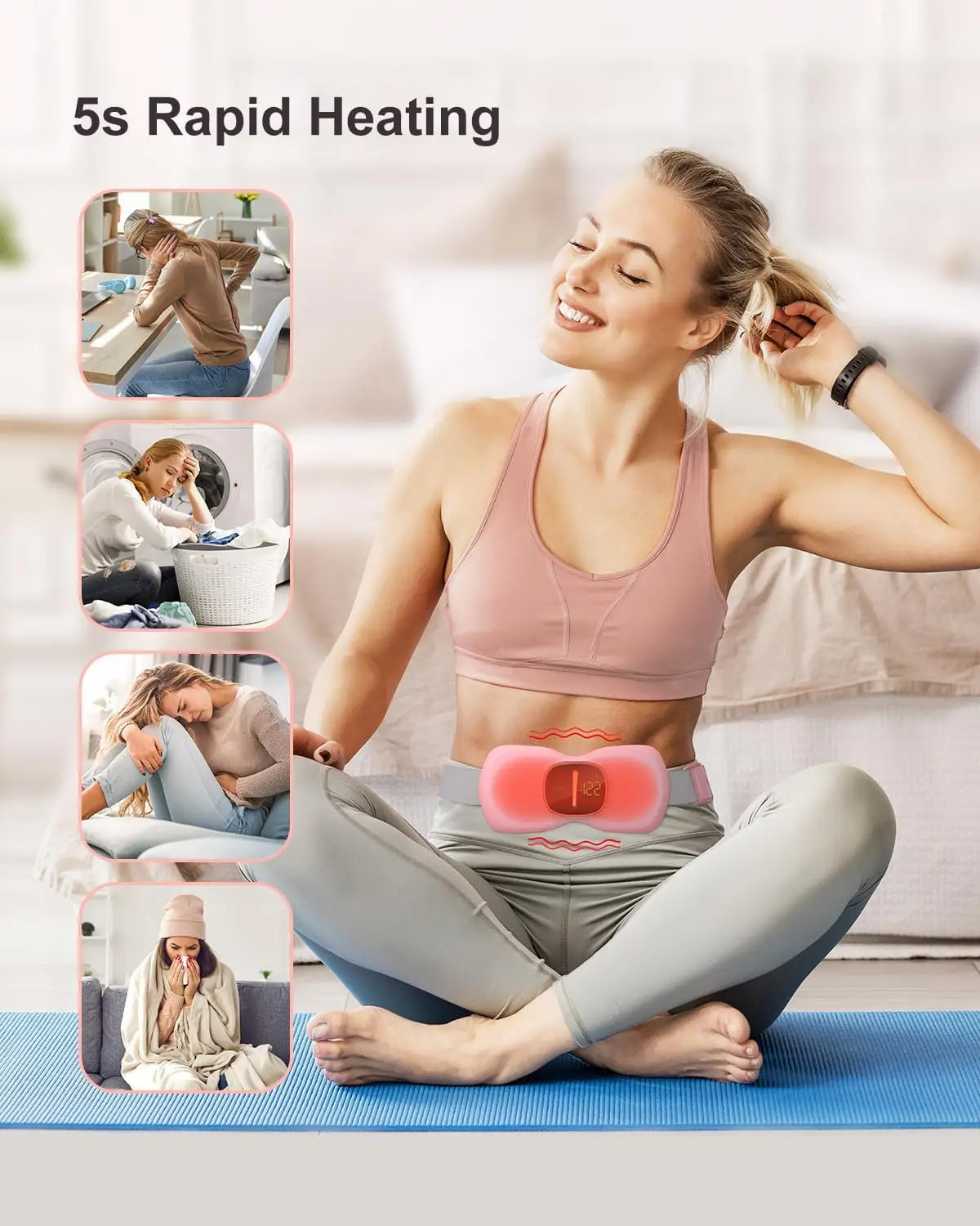 Menstrual cramp heating pad, portable period heating pad, pain relief heating pad for menstrual cramps, back or abdominal heatin