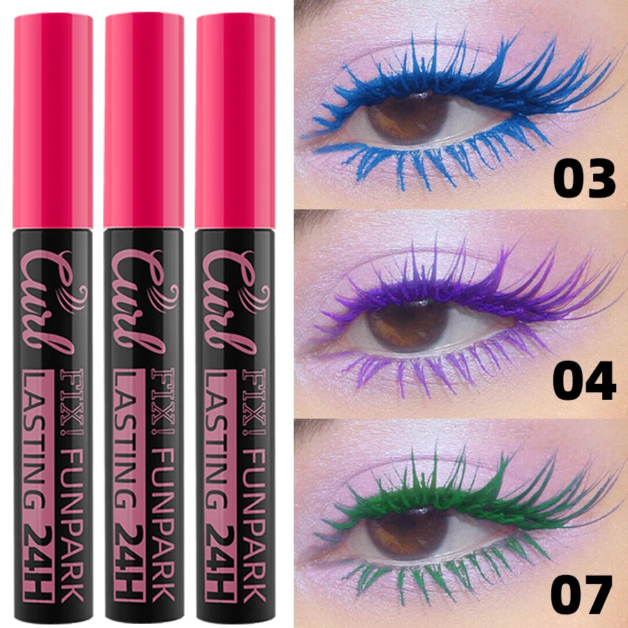 3pcs Colorful 3D Eye Blue Green Purple Mascara Waterproof Lengthens Eyelashes Extension Silk Fiber Mascare Long Lasting Eye Makeup for Women Cosmetic Korean Make up
