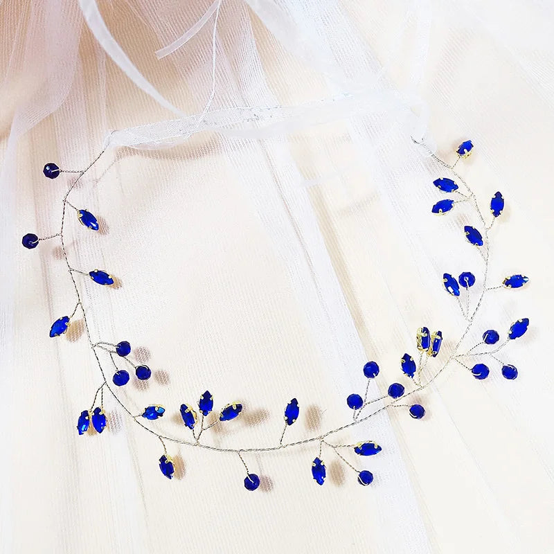 Vintage Blue Rhinestone Hair Comb Wedding Hair Accessories Bridal Hair Clip Headpiece Jewelry Bride Tiara Hair Ornament Gift