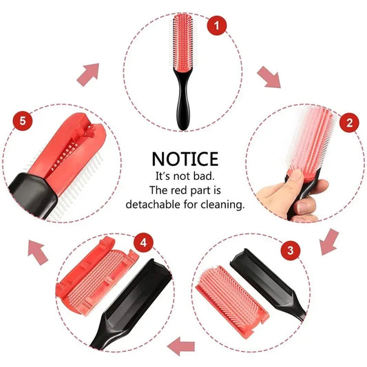 9-Row Detangling Hair Brush Scalp Massager Wet Dry Comb for Curly Straight Hair, Denman Style Detangler for Women Men Salon Use