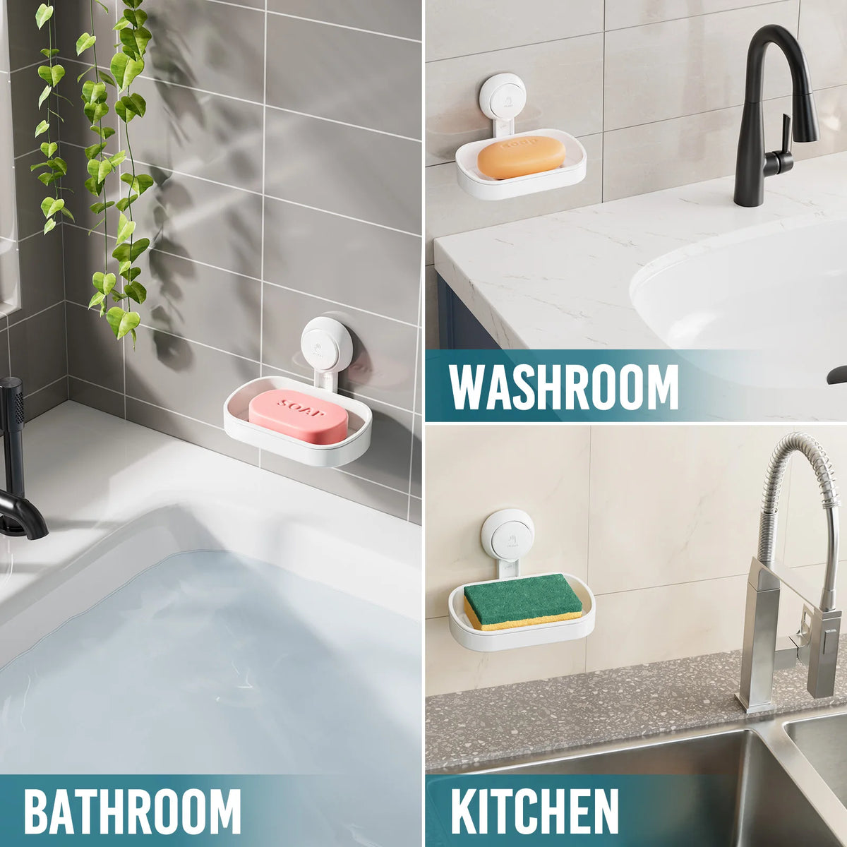TAILI Soap Dish Bar Holder Suction Cup, Soap Sponge Holder for Shower, Bathroom, Tub and Kitchen Sink, Drill-Free, Removable
